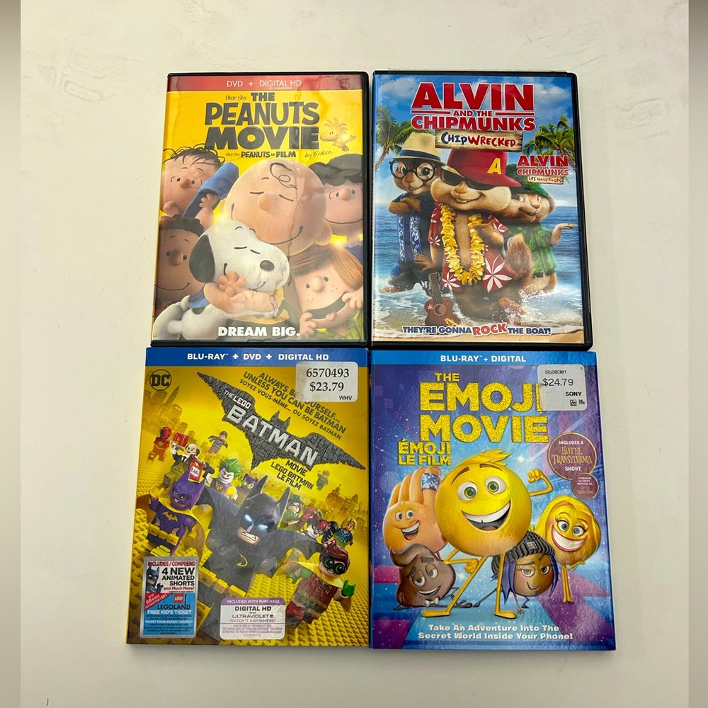 THE EMOJI MOVIE , ELVEN THE CHIPMUNKS,THE LEGO BATMAN MOVIE ,THE PEANUTS MOVIE